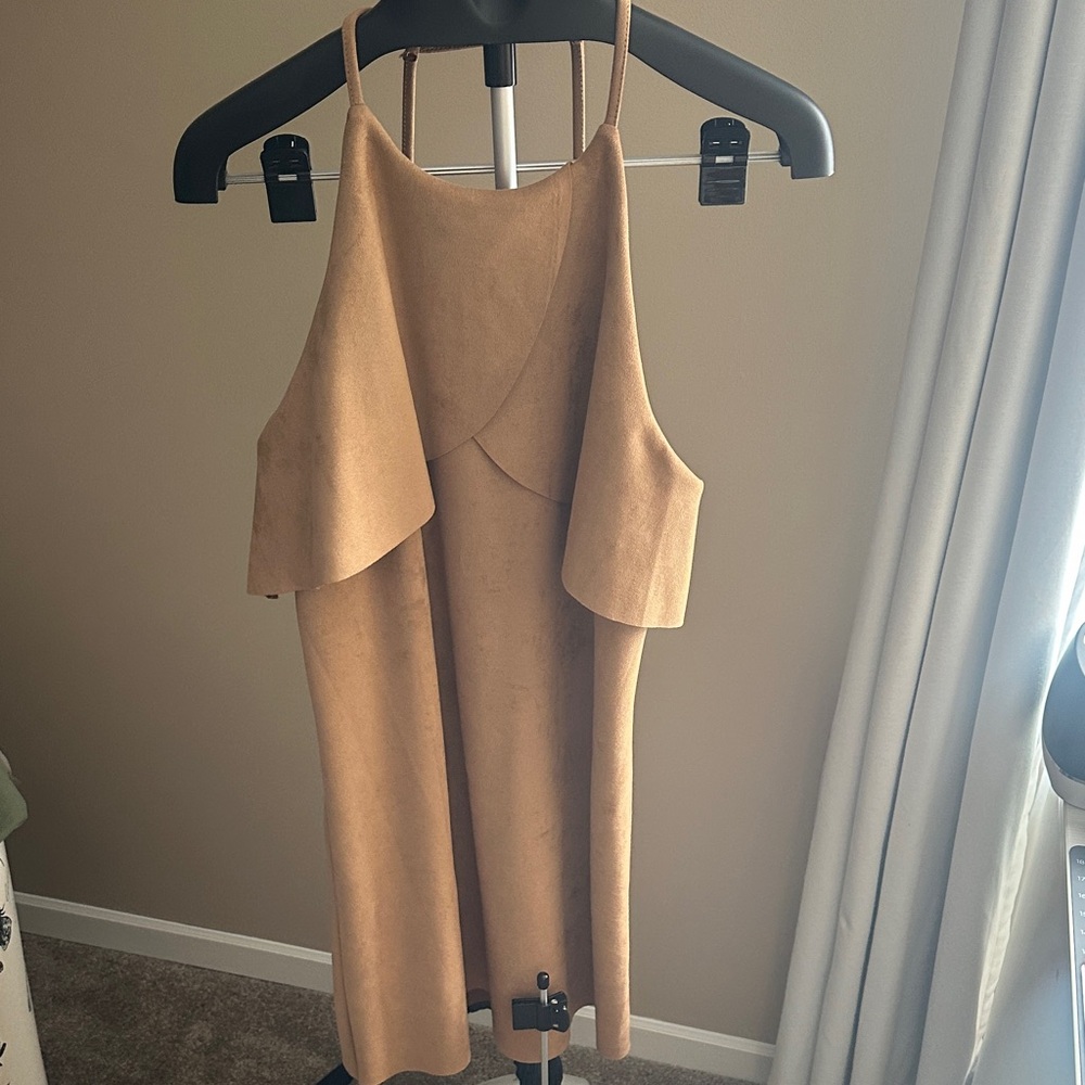 Women's Tan Suede Halter Dress